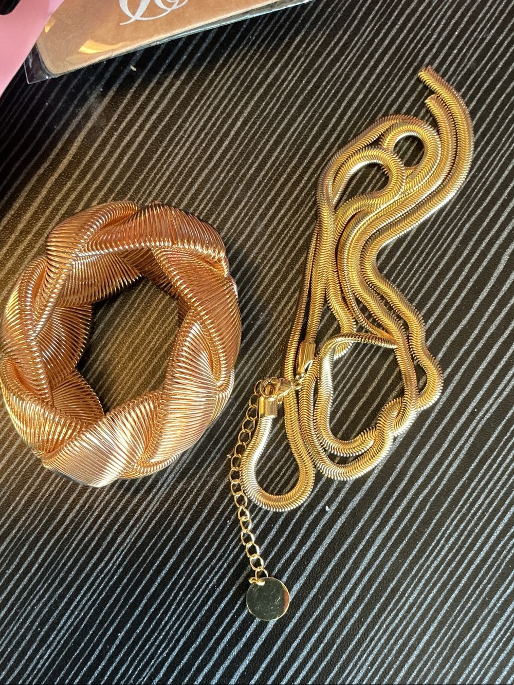 ★ Gold Snake Chain Necklace & Braided Bracelet Set Glam Chic